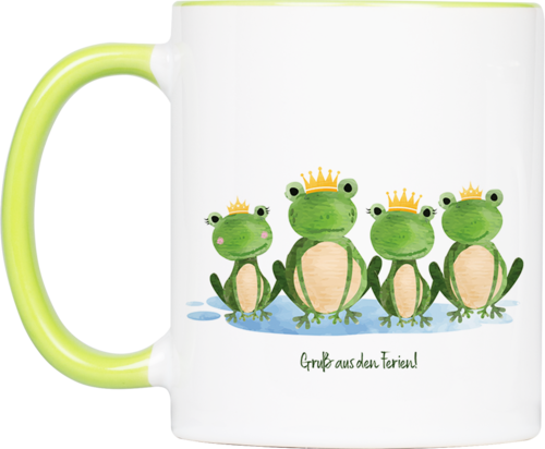 Tasse Frosch „Gruß aus den Ferien“ (330, 340, 450 ml / mit od. ohne Spruch)