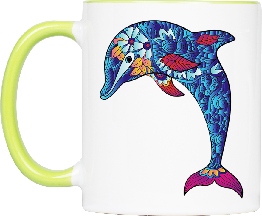 Tasse Krafttier Delfin „Lebensfreude teilen“ (330, 340, 450 ml / mit od. ohne Spruch)