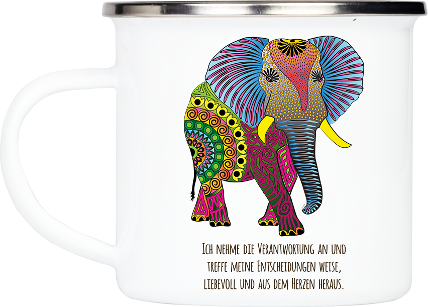 Tasse Krafttier Elefant „Entscheidung aus dem Herzen“ (330, 340, 450 ml / mit od. ohne Spruch)