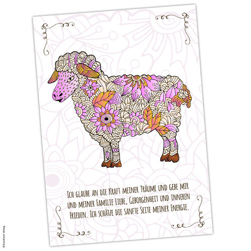 Postkarte Krafttier Schaf „Kraft der Träume“