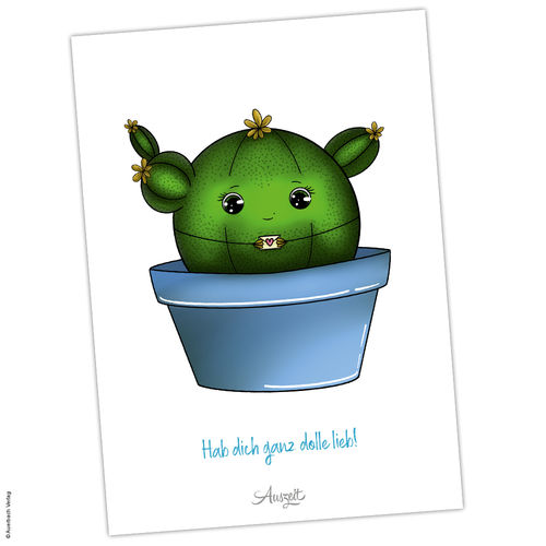 Postkarte Kaktus „Hab dich ganz dolle lieb!“