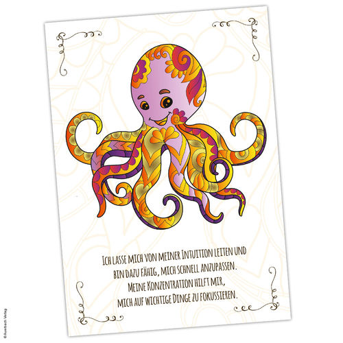 Postkarte Krafttier Oktopus "Intuition & Konzentration"