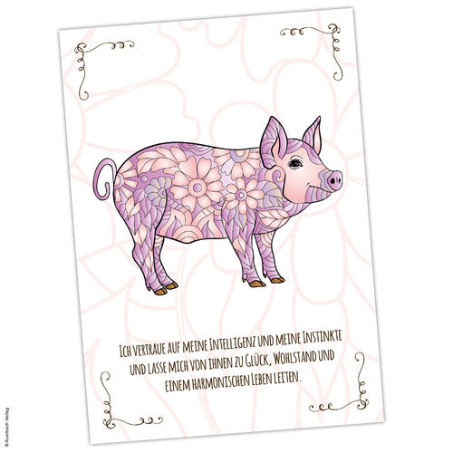 Postkarte Krafttier Schwein "Intelligenz & Wohlstand"